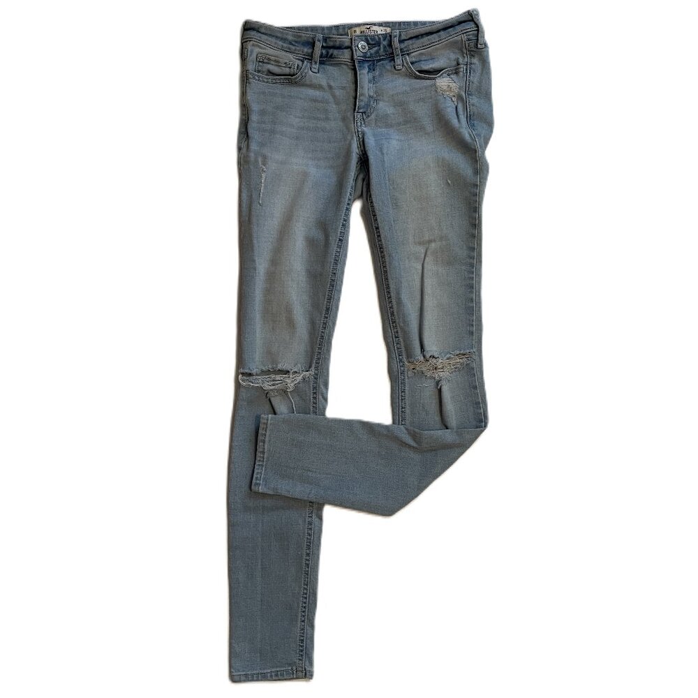 HOLLISTER Womens SkinnyJeans SIZE 1R 25x31 BLUE Distressed LOW RISE 0948